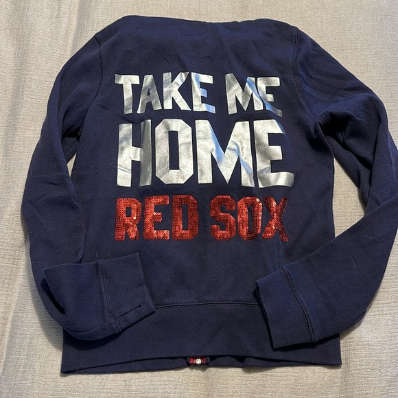 PINK VS With 5th & Ocean Red Sox Full Zip Navy Sequin Graphic Hoodie - Picture 2 of 9